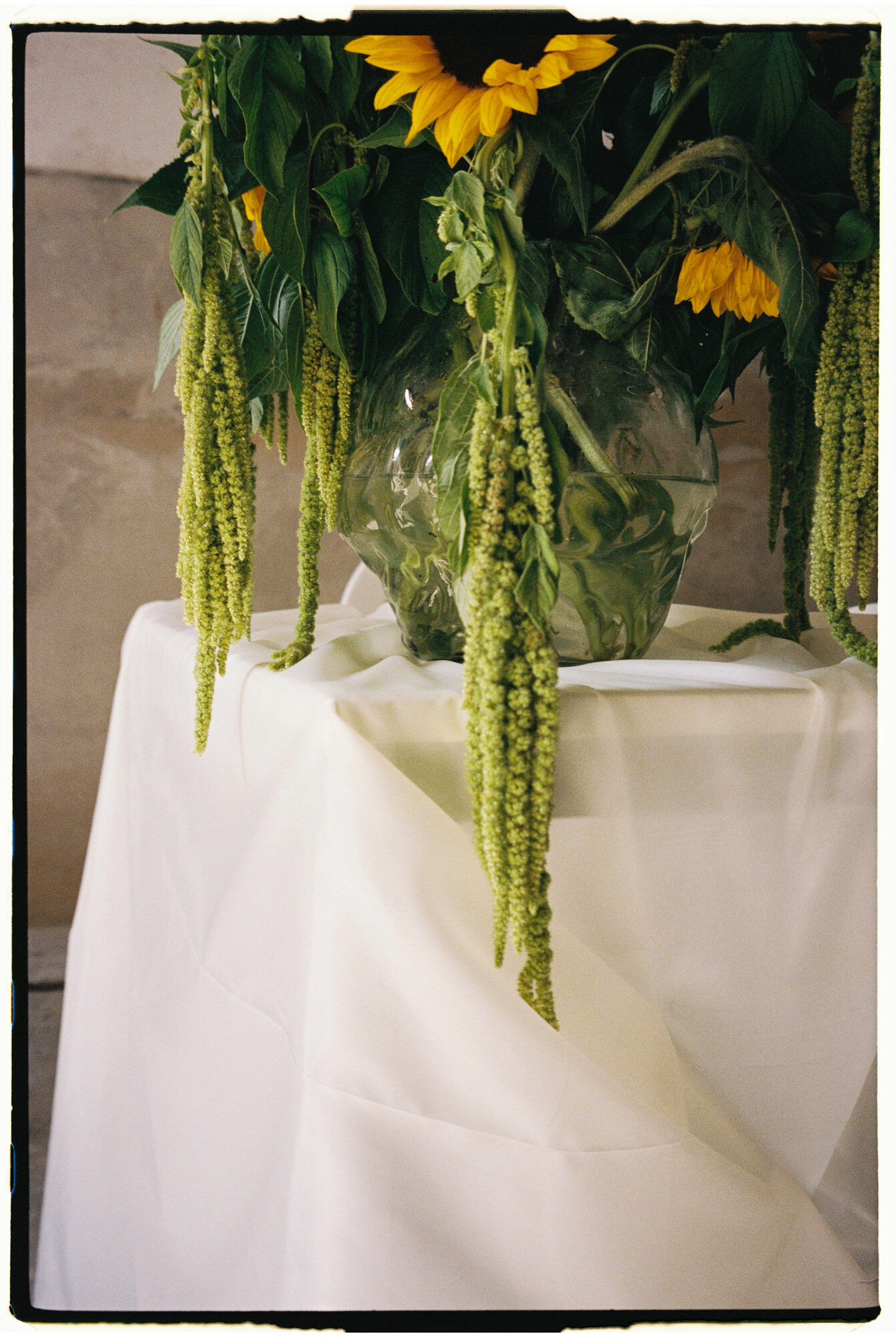 chill and grill, blumen-installation in der halle