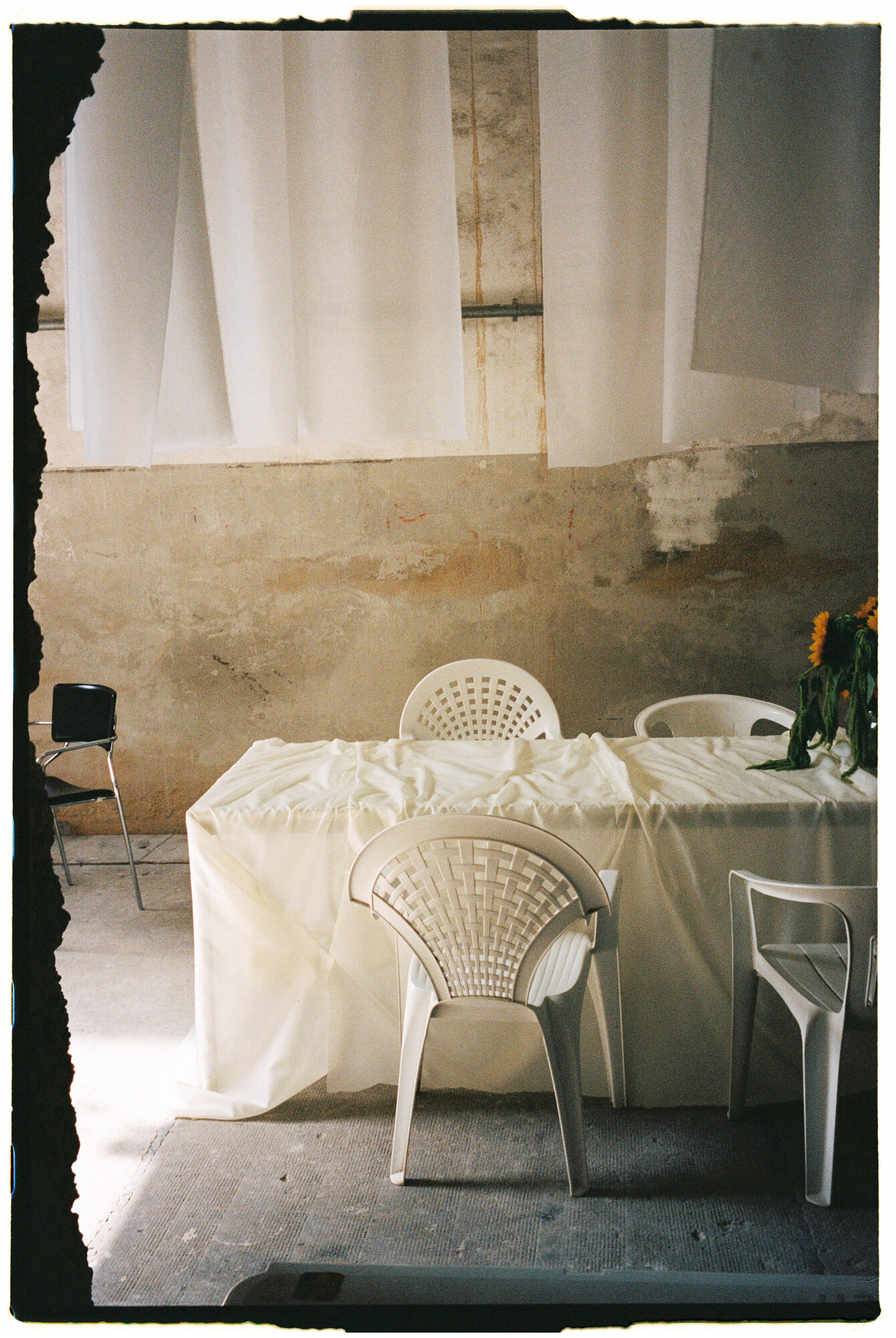 chill and grill, blumen-installation in der halle